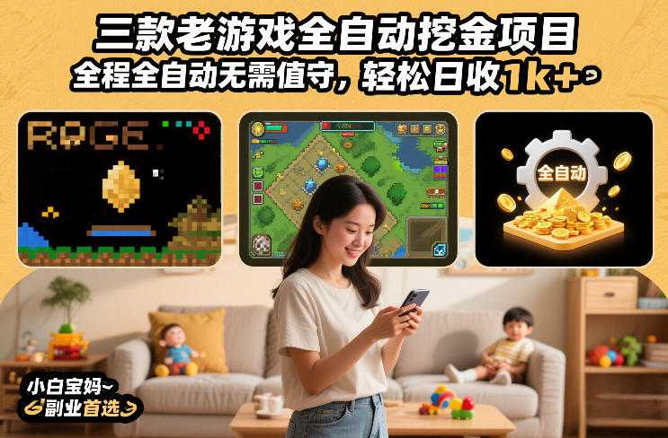 三款老游戏全自动挖金项目，全程全自动无需值守，轻松日收1k+，小白宝妈副业首选【揭秘】-泱泱学习社