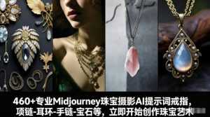460+专业Midjourney珠宝摄影AI提示词戒指，项链-耳环-手链-宝石等，立即开始创作珠宝艺术-泱泱学习社