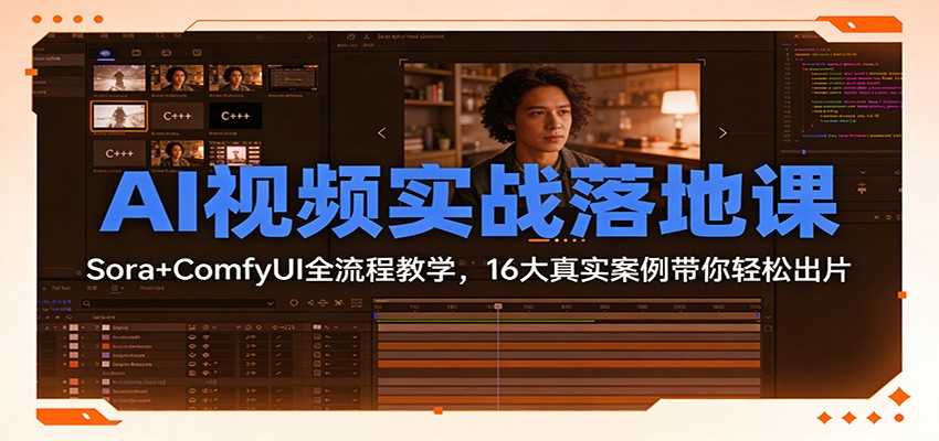 AI视频实战落地课：Sora+ComfyUI全流程教学，16大真实案例带你轻松出片-泱泱学习社