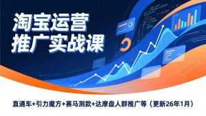 淘宝运营推广实战课，直通车+引力魔方+赛马测款+达摩盘人群推广等(更新26年1月-泱泱学习社