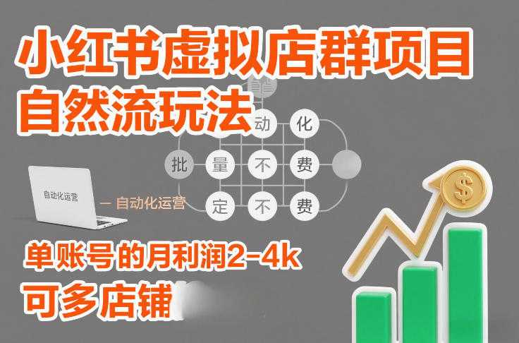 小红书虚拟店群项目，自然流玩法，批量自动化，稳定不费号，单账号的月利润2-4k，可多店矩阵-泱泱学习社