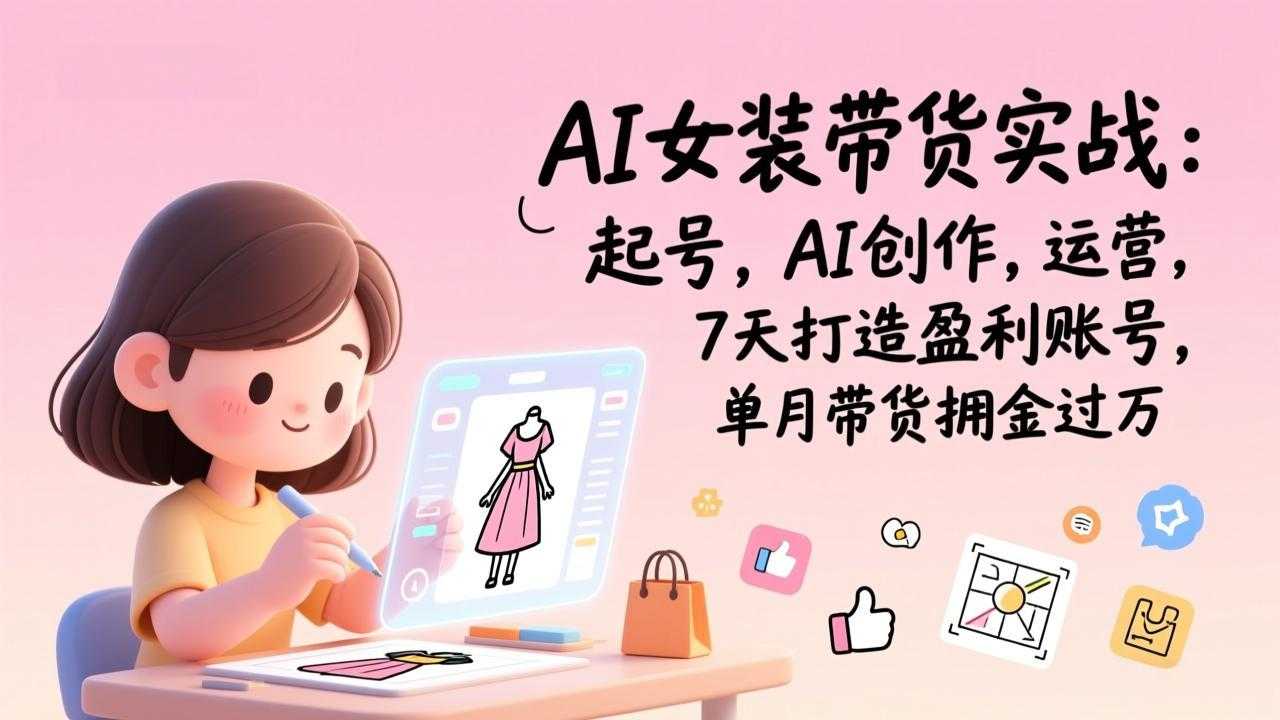 AI女装带货实战：起号，AI创作，运营，7天打造盈利账号，单月带货佣金过万-泱泱学习社