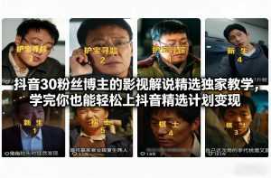 抖音30粉丝博主的影视解说精选独家教学，学完你也能轻松上抖音精选计划变现-泱泱学习社