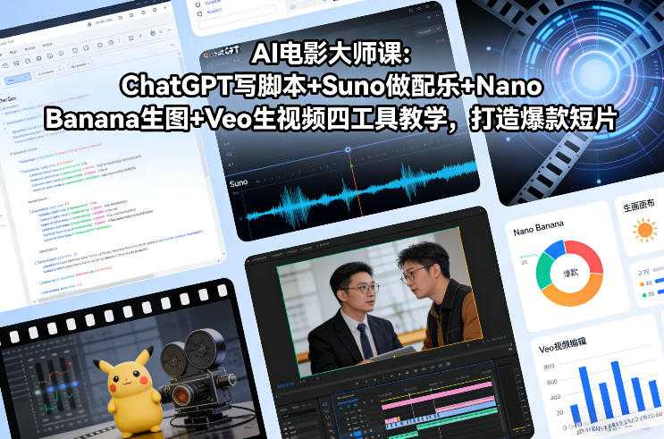 AI电影大师课：ChatGPT写脚本+Suno做配乐+Nano Banana生图+Veo生视频，打造爆款短片-泱泱学习社
