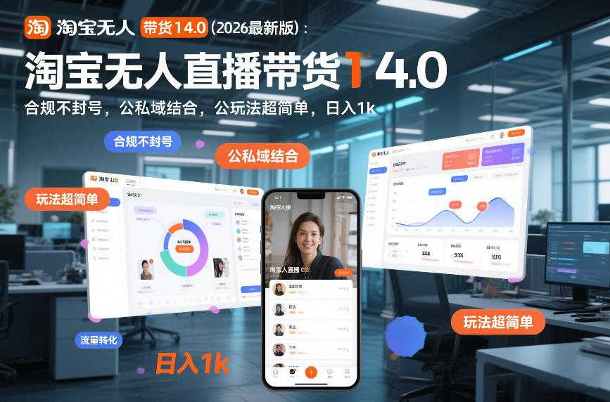 淘宝无人直播带货14.0(2026最新版)：合规不封号，公私域结合，玩法超简单，日入1k+【揭秘】-泱泱学习社