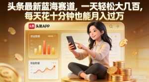 头条最新蓝海赛道，一天轻松大几张，每天花十分钟也能月入过1W【揭秘】-泱泱学习社