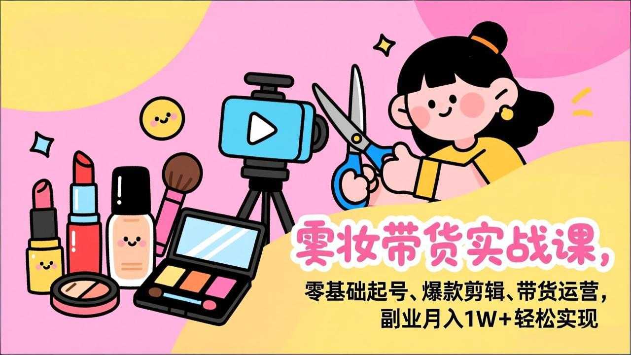美妆带货实战课，零基础起号、爆款剪辑、带货运营，副业月入1W+轻松实现-泱泱学习社