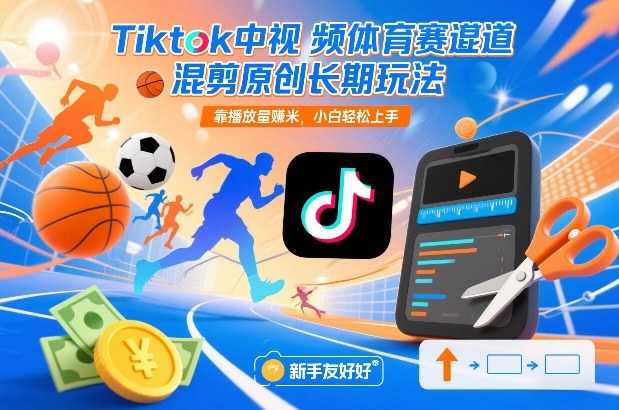 Tiktok中视频体育赛道混剪原创长期玩法，靠播放量賺米，小白轻松上手-泱泱学习社