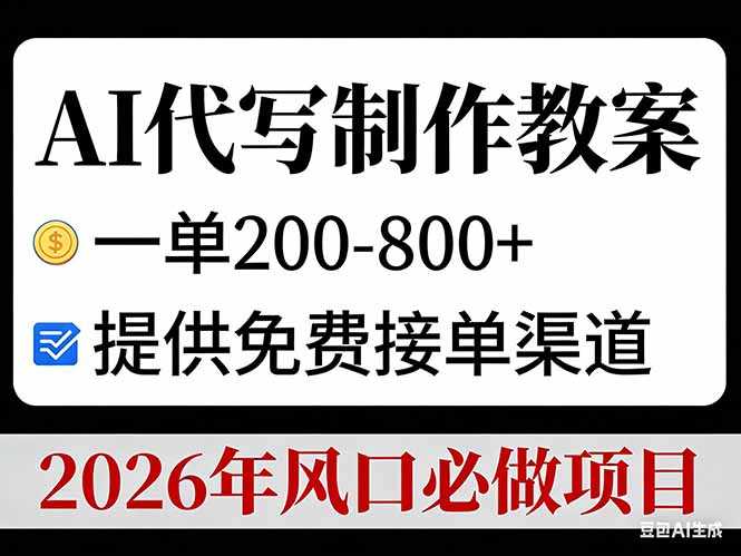 AI代写制作教案，一单200-800+，提供免费接单渠道，2026年风口必做项目-泱泱学习社