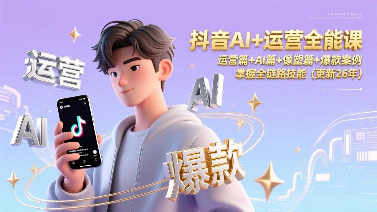 抖音AI+运营全能课，运营篇+AI篇+像塑篇+爆款案例，掌握全链路技能(更新26年-泱泱学习社