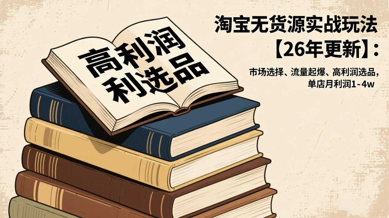 淘宝无货源实战玩法【26年更新】：市场选择、流量起爆、高利润选品，单店月利润1-4w-泱泱学习社