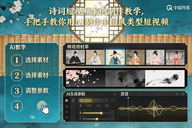 古诗词短视频案例制作教学，手把手教你用AI制作中国风类型短视频-泱泱学习社