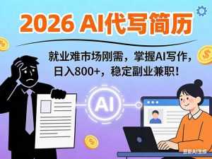 AI代写简历，超暴利，用万能模板月入1-3万实战教程，2026年市场刚需！-泱泱学习社