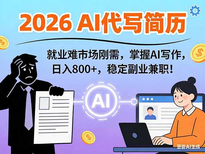 AI代写简历，超暴利，用万能模板月入1-3万实战教程，2026年市场刚需！-泱泱学习社