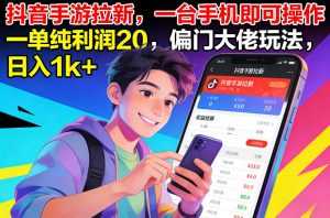 抖音手游拉新，一台手机即可操作，一单纯利润20，偏门大佬玩法，日入1k+【揭秘】-泱泱学习社
