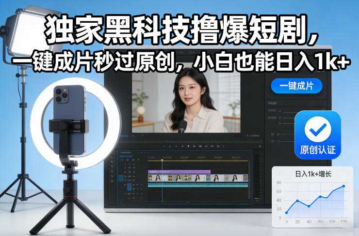 独家黑科技撸爆短剧，一键成片秒过原创，小白也能日入1k+【揭秘】-泱泱学习社