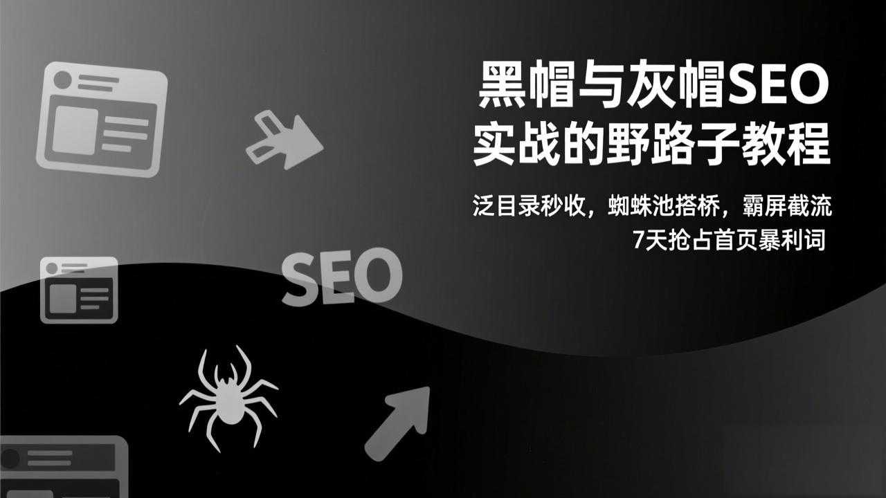 黑帽与灰帽SEO实战的野路子教程：泛目录秒收，蜘蛛池搭桥，霸屏截流，7天抢占首页暴利词-泱泱学习社