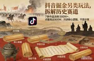 抖音掘金另类玩法，拆解历史赛道，7条作品涨粉300W+，点赞量高达900W，只讲核心逻辑，干货分享-泱泱学习社
