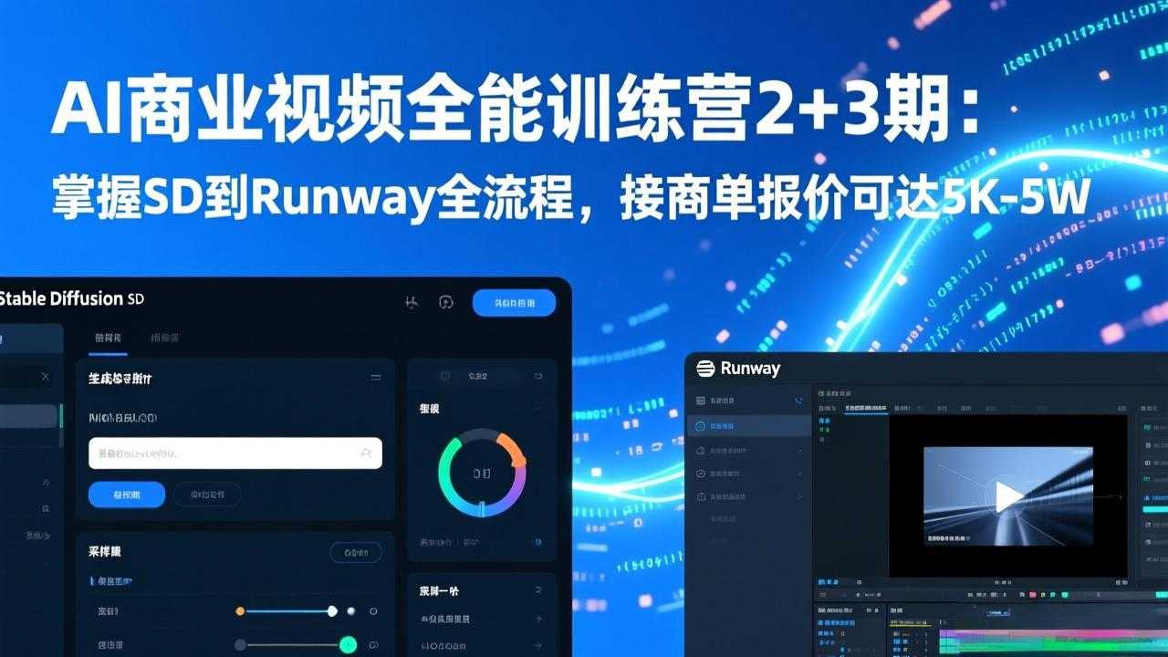 AI商业视频全能训练营2+3期：掌握SD到Runway全流程，接商单报价可达5K-5W-泱泱学习社