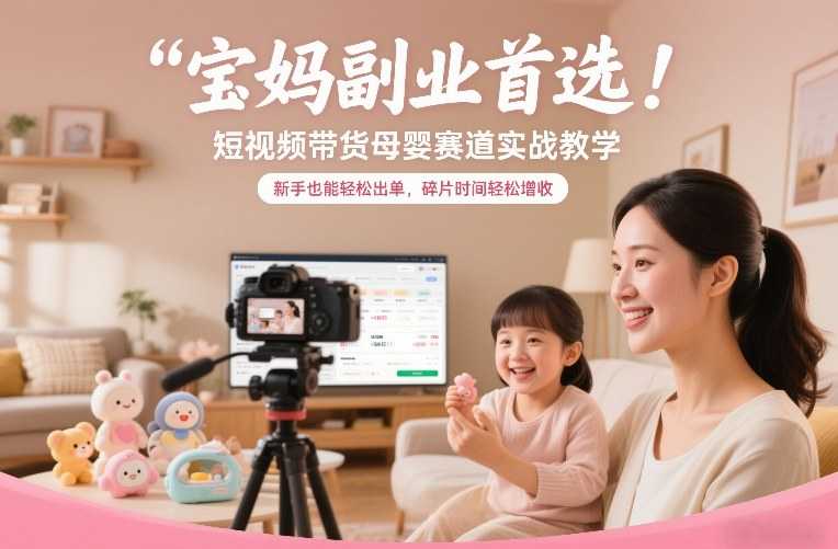 宝妈副业首选！短视频带货母婴赛道实战教学，新手也能轻松出单，碎片时间轻松增收-泱泱学习社