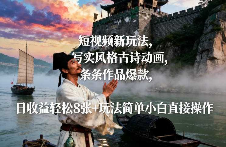 短视频新玩法，写实风格古诗动画，条条作品爆款，日收益轻松8张+玩法简单小白直接操作-泱泱学习社