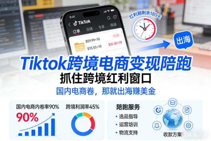 Tiktok跨境电商变现陪跑，抓住跨境红利窗口，国内电商卷，那就出海賺美金-泱泱学习社