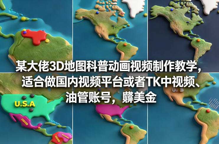 某大佬3D地图科普动画视频制作教学，适合做国内视频平台或者TK中视频、油管账号，賺美金-泱泱学习社