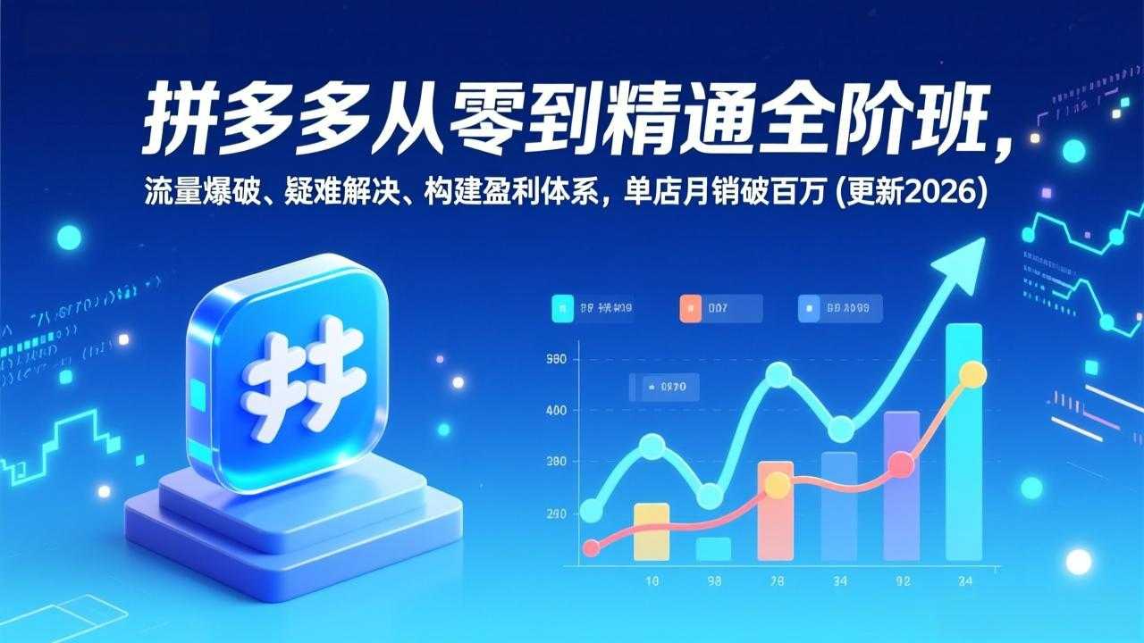 拼多多从零到精通全阶班，流量爆破、疑难解决，构建盈利体系，单店月销破百万(更新2026-泱泱学习社