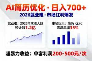 AI优化简历，日入700+，2026就业难，市场巨大，超暴力！-泱泱学习社