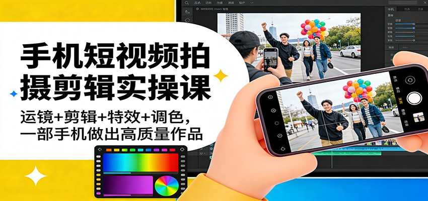 手机短视频拍摄剪辑实操课：运镜+剪辑+特效+调色，一部手机做出高质量作品-泱泱学习社