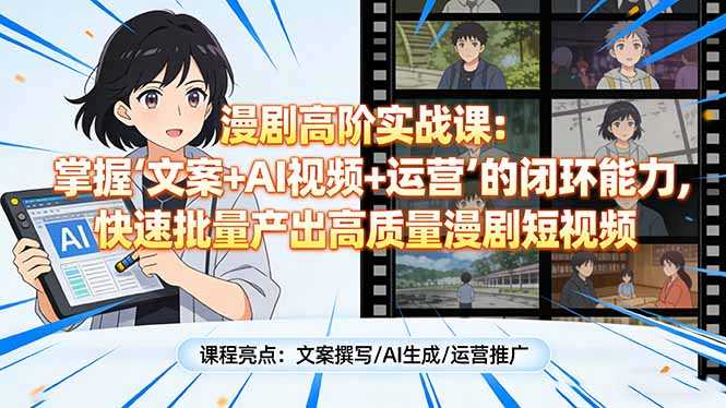 漫剧高阶实战课：掌握“文案+AI视频+运营”的闭环能力，快速批量产出高质量漫剧短视频-泱泱学习社