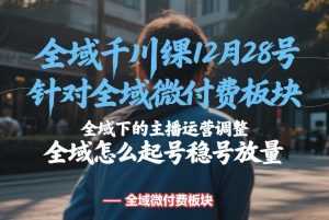 全域千川线下课12月28号，针对全域微付费板块，全域下的主播运营调整，全域怎么起号稳号放量-泱泱学习社