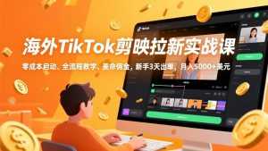 海外TikTok剪映拉新实战课，零成本启动、全流程教学、美金佣金，新手3天出单，月入5000+美元-泱泱学习社