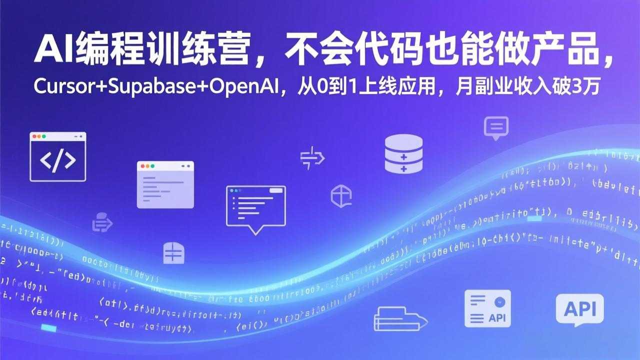 AI编程训练营，不会代码也能做产品，Cursor+Supabase+OpenAI，从0到1上线应用，月副业收入破3万-泱泱学习社