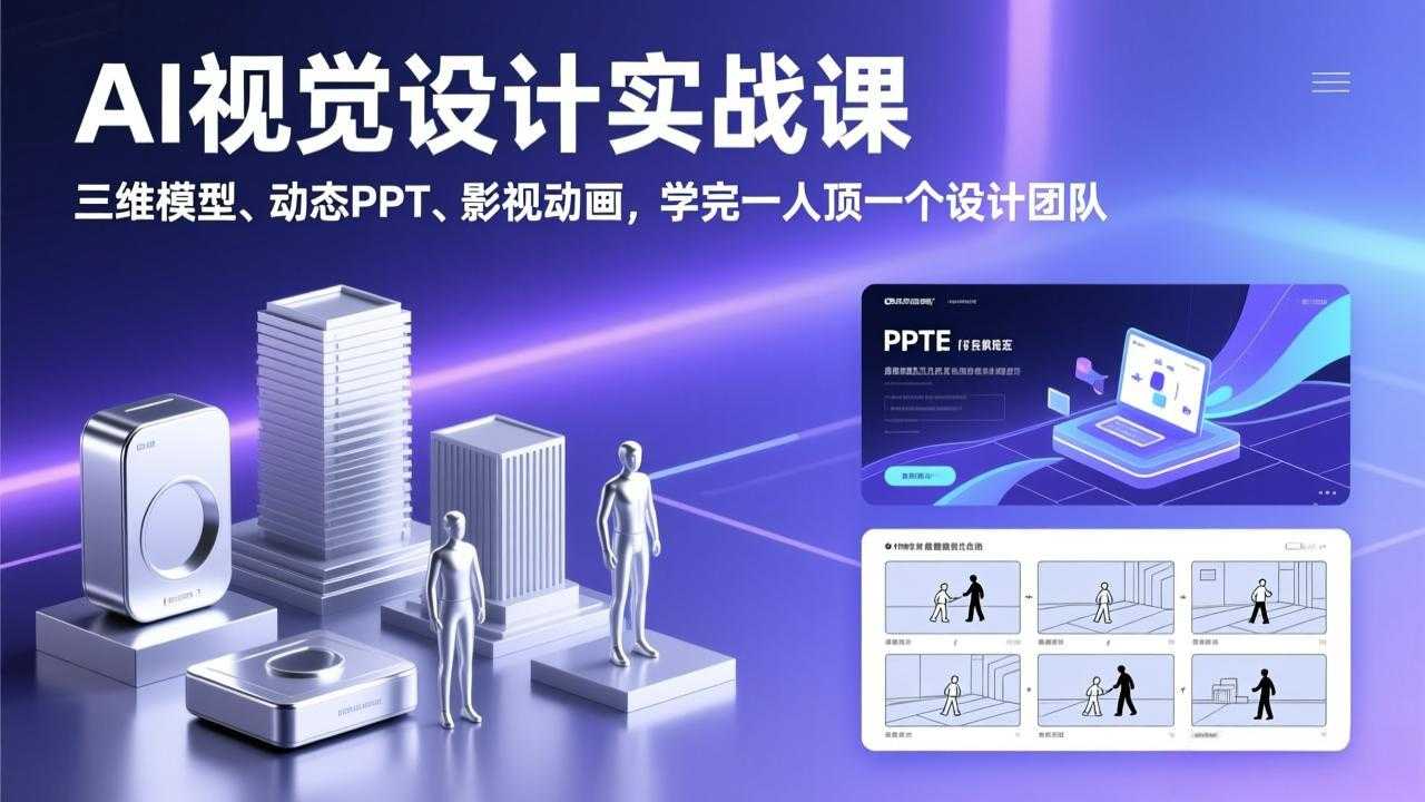 AI视觉设计实战课，三维模型、动态PPT、影视动画，学完一人顶一个设计团队-泱泱学习社