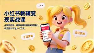 小红书教辅变现实战课，从账号养号、爆款内容创作到私域转化，单月盈利可达2-5万元-泱泱学习社