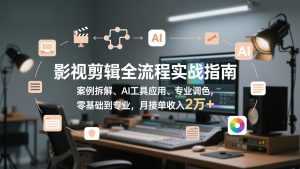 影视剪辑全流程实战指南，案例拆解、AI工具应用、专业调色，零基础到专业，月接单收入2万+-泱泱学习社