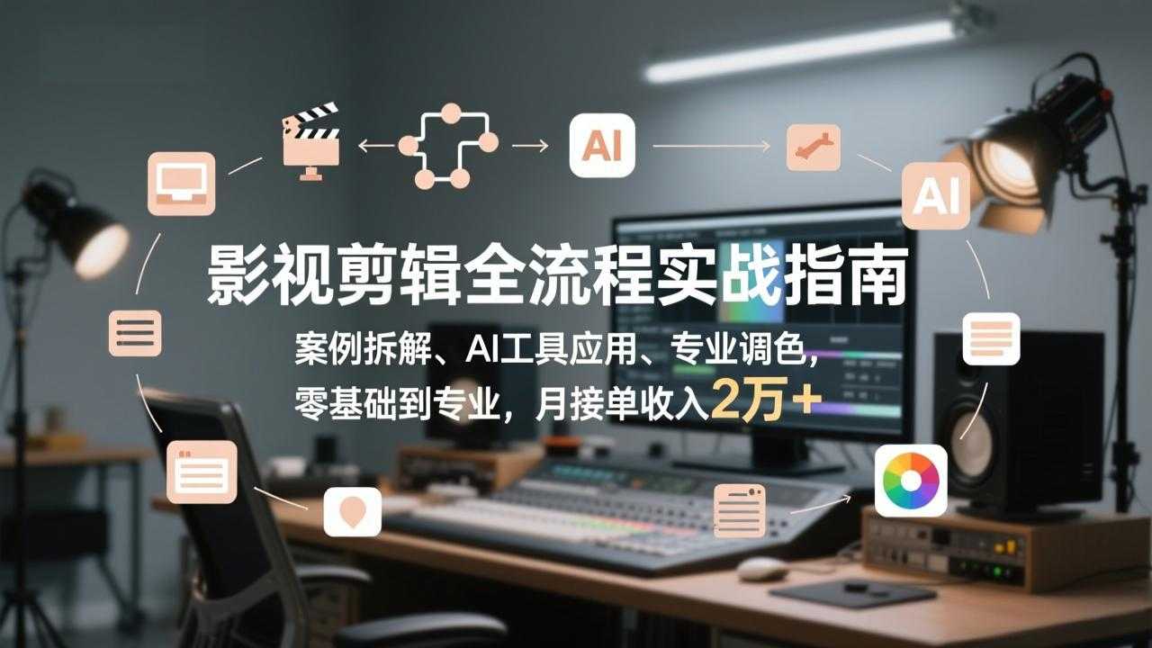影视剪辑全流程实战指南，案例拆解、AI工具应用、专业调色，零基础到专业，月接单收入2万+-泱泱学习社