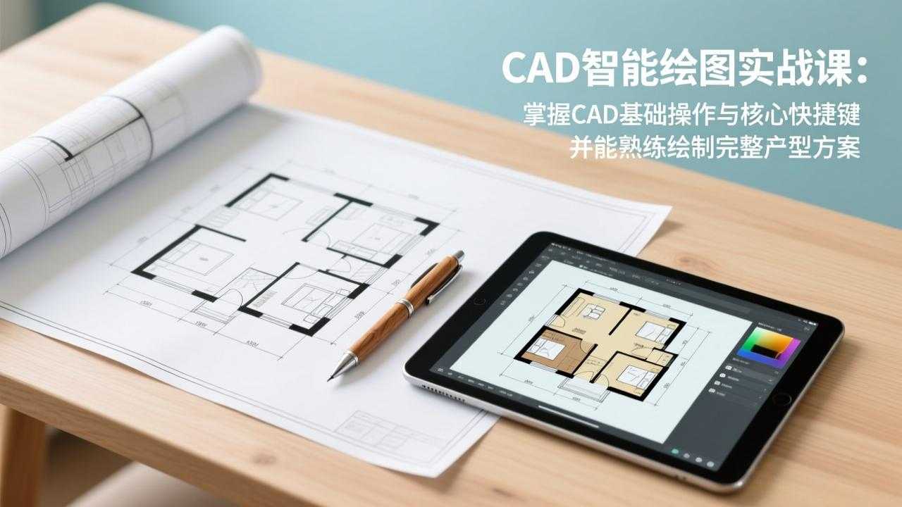 CAD智能绘图实战课：掌握CAD基础操作与核心快捷键，并能熟练绘制完整户型方案-泱泱学习社