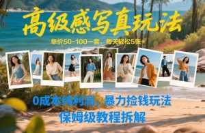 高级感写真玩法，单价50-100一套，每天轻松5张+，0成本纯利润，暴力捡钱玩法，保姆级教程拆解-泱泱学习社