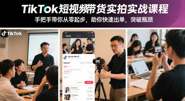 TikTok短视频带货实拍实战课程，手把手带你从零起步，助你快速出单，突破瓶颈