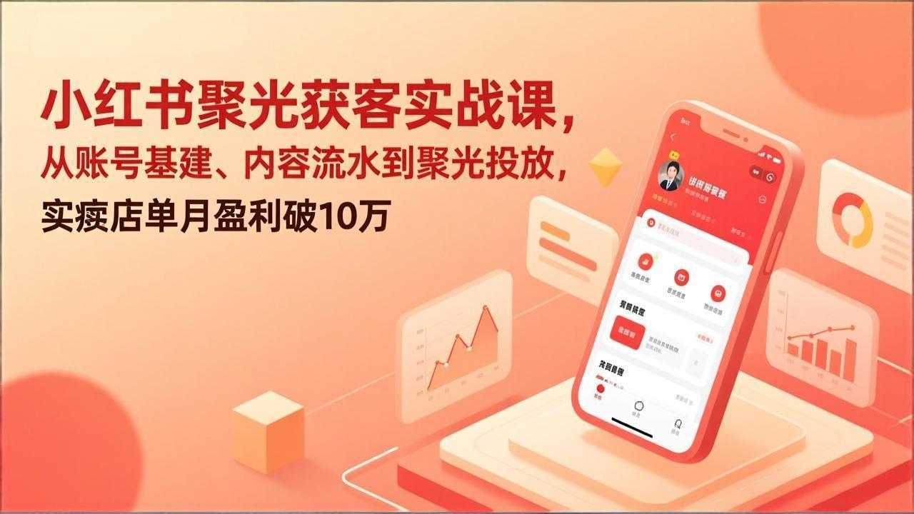 小红书聚光获客实战课，从账号基建、内容流水到聚光投放，实体店单月盈利破10万-泱泱学习社