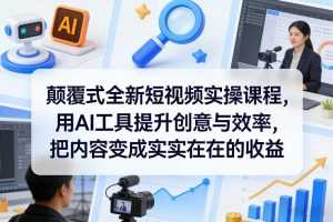 颠覆式全新短视频实操课程，用AI工具提升创意与效率，把内容变成实实在在的收益-泱泱学习社