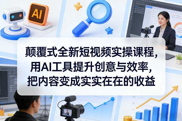 颠覆式全新短视频实操课程，用AI工具提升创意与效率，把内容变成实实在在的收益-泱泱学习社