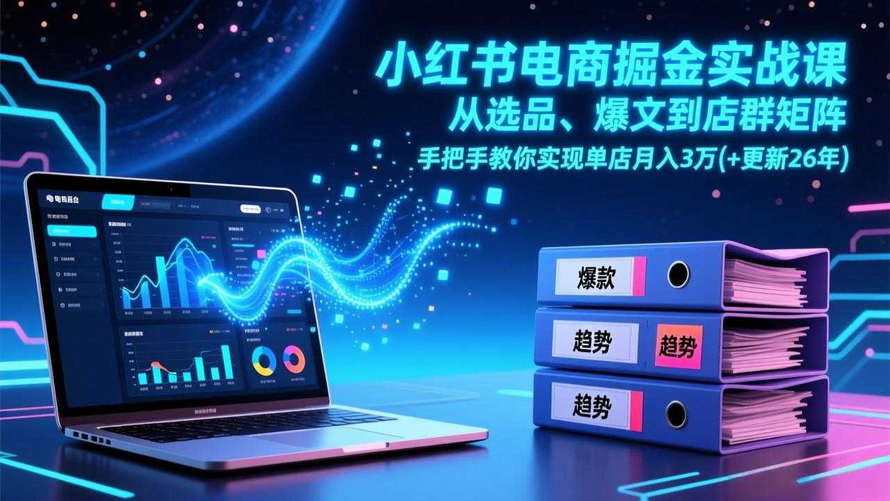 小红书电商掘金实战课，从选品、爆文到店群矩阵，手把手教你实现单店月入3万+(更新26年-泱泱学习社