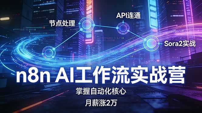 n8n AI工作流实战营，节点处理+API连通+Sora2实战，掌握自动化核心月薪涨2万-泱泱学习社