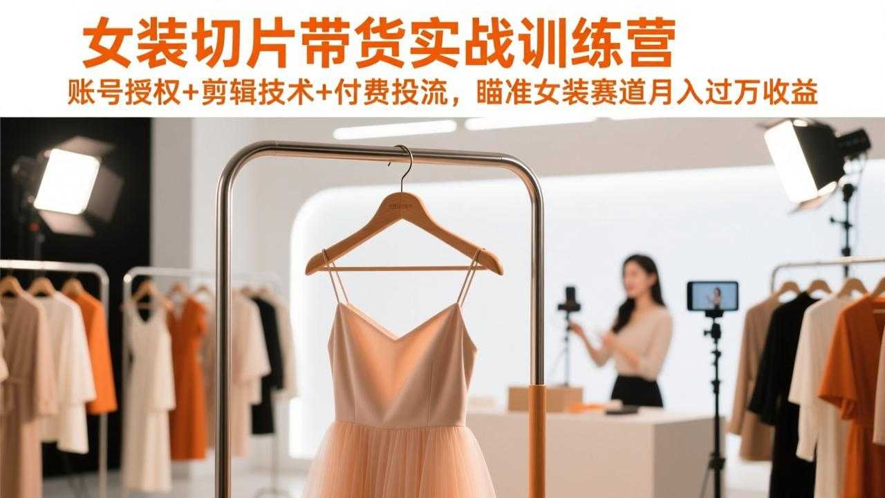 女装切片带货实战训练营，账号授权+剪辑技术+付费投流，瞄准女装赛道月入过万收益-泱泱学习社