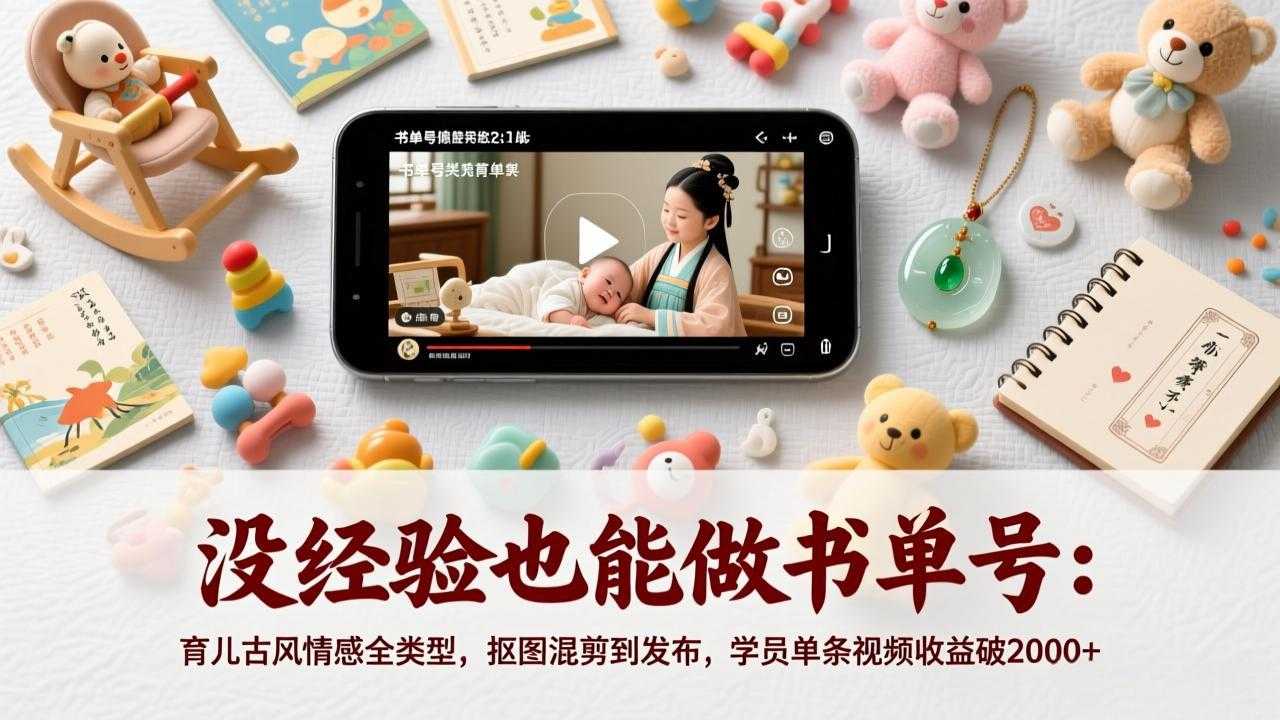 没经验也能做书单号：育儿古风情感全类型，抠图混剪到发布，学员单条视频收益破2000+-泱泱学习社