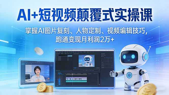 AI+短视频颠覆式实操课：掌握AI图片复刻、人物定制、视频编辑技巧，跑通变现月利润2万+-泱泱学习社