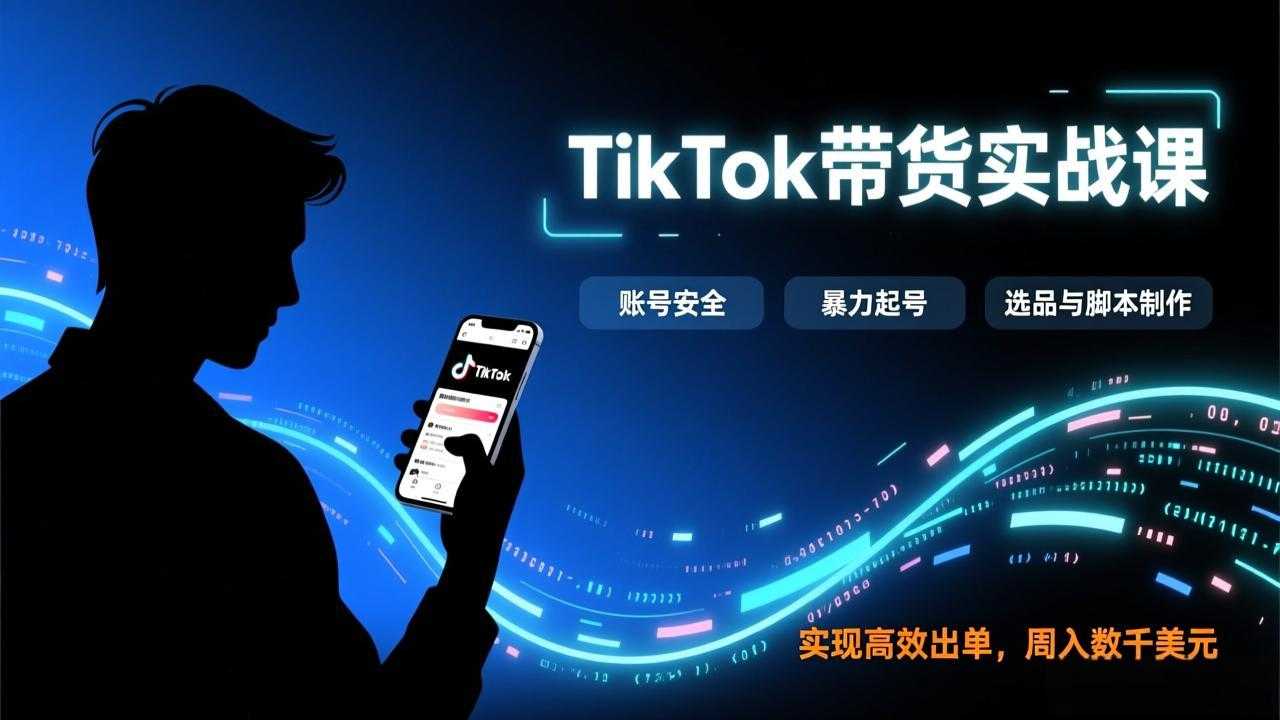 TikTok带货实战课，涵盖账号安全、暴力起号、选品与脚本制作，实现高效出单，周入数千美元-泱泱学习社